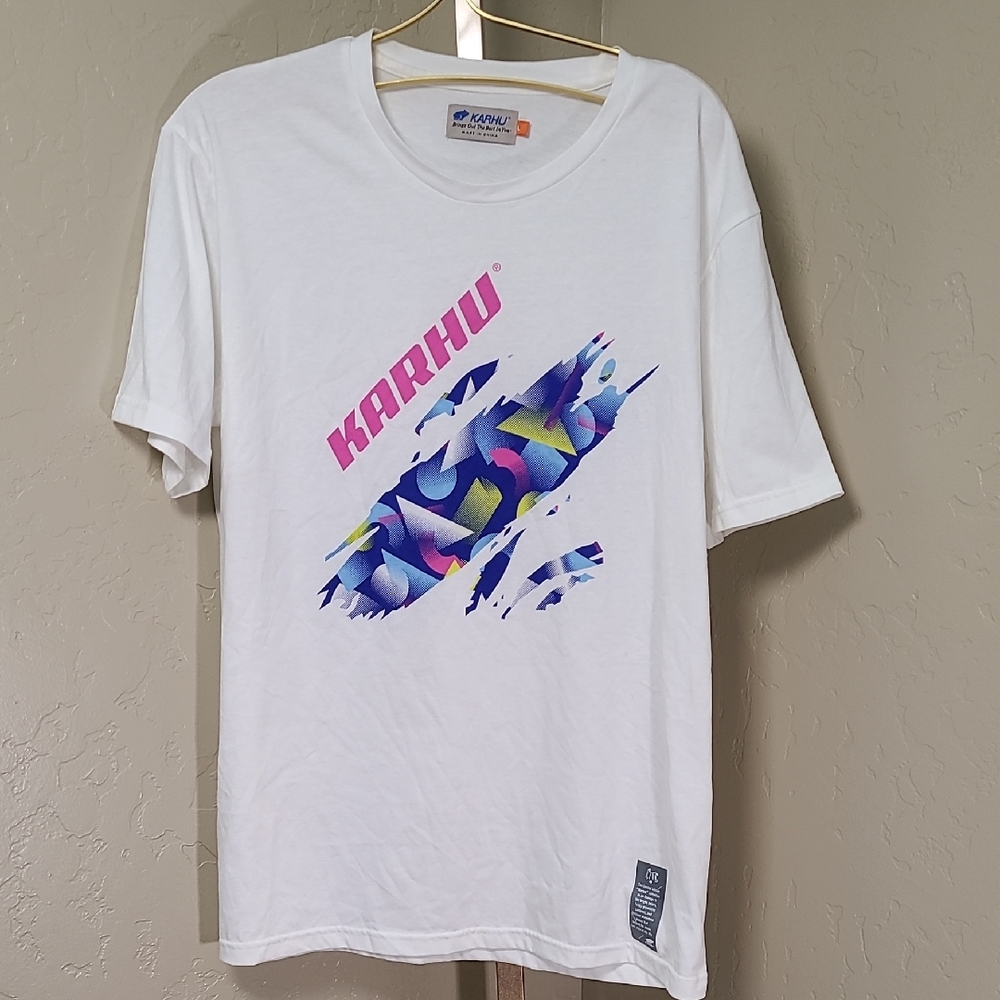 Karhu The Limited Edition Neon Collection White Graphic Tee Blue Pink Graphic L
